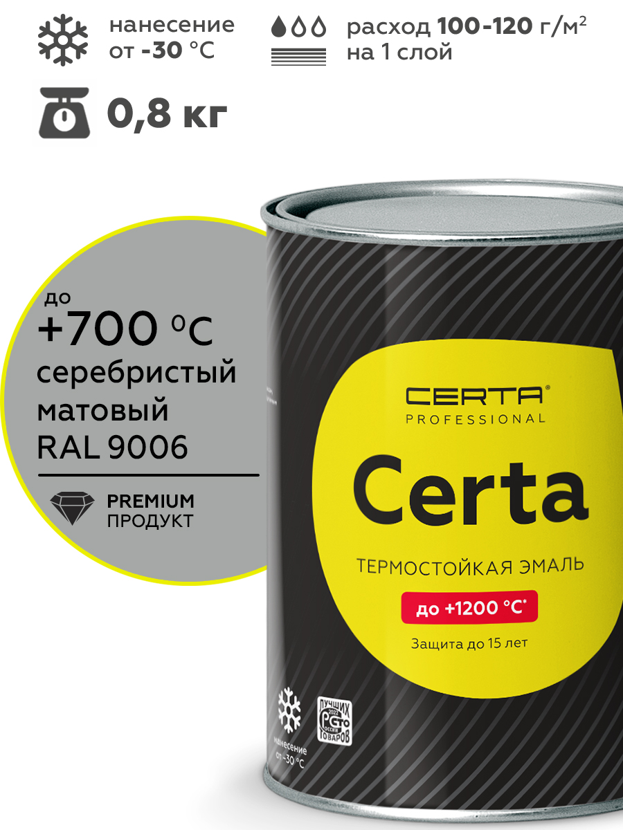 Краска термостойкая (Эмаль) антикоррозионная (до 700°С; 0,8 кг) Серебристая Церта (Certa)