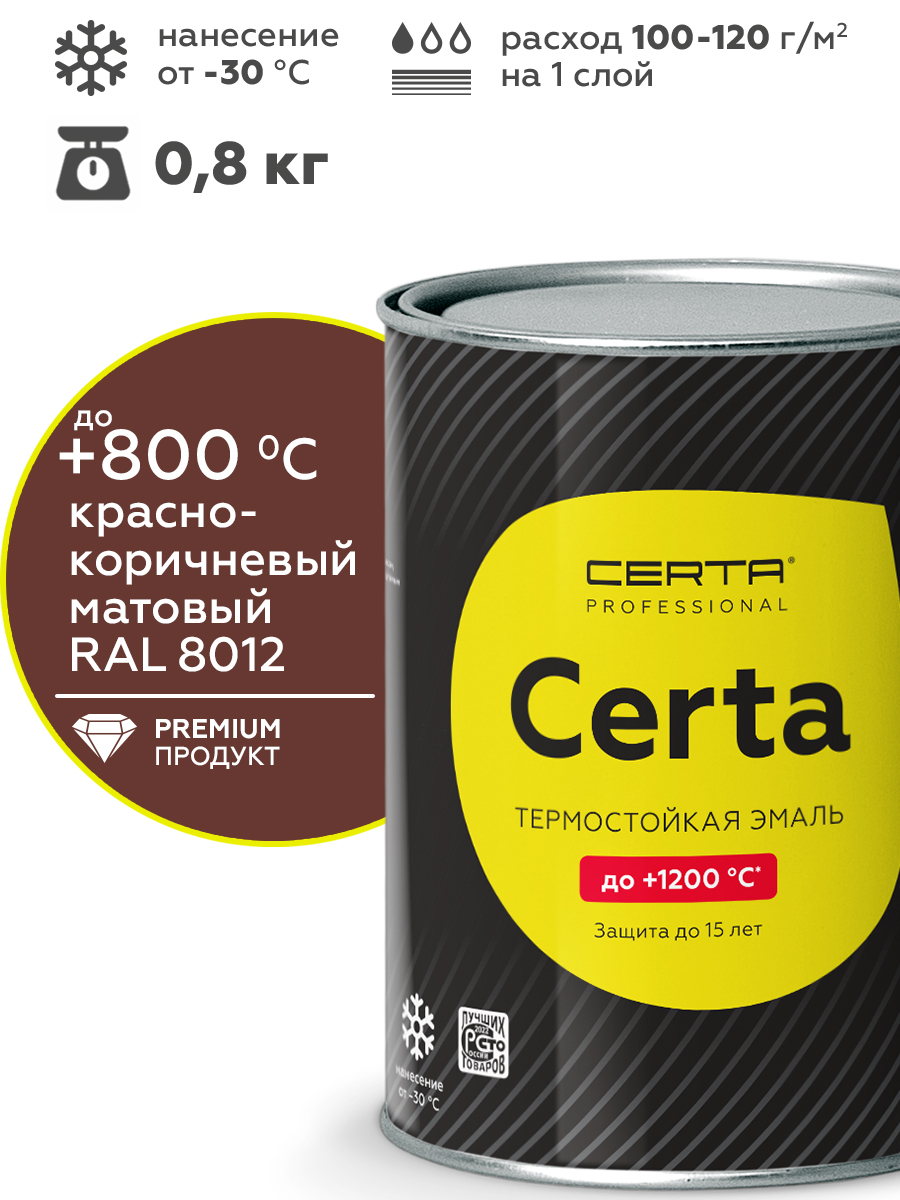 Краска термостойкая (Эмаль) антикоррозионная (до 500°С; 0,8 кг) Красно-коричневая Церта (Certa)