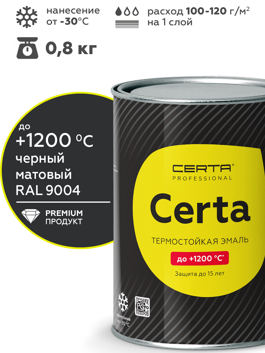 Краска термостойкая (Эмаль) антикоррозионная (до 700°С; 0,8 кг) Черная Церта (Certa)